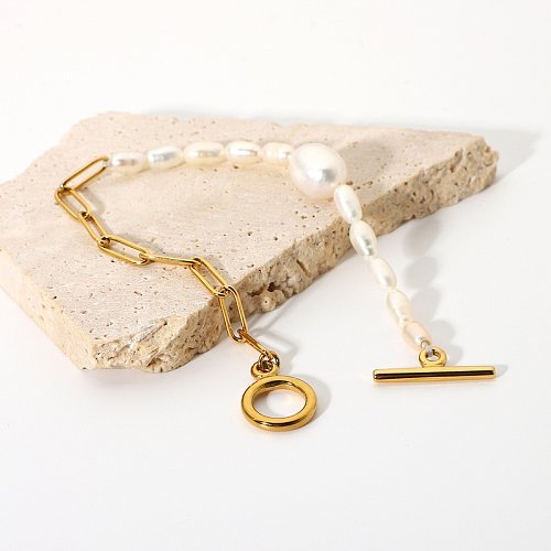 new simple 18K OT buckle stainless steel chain pearl bracelet wholesale jewelry