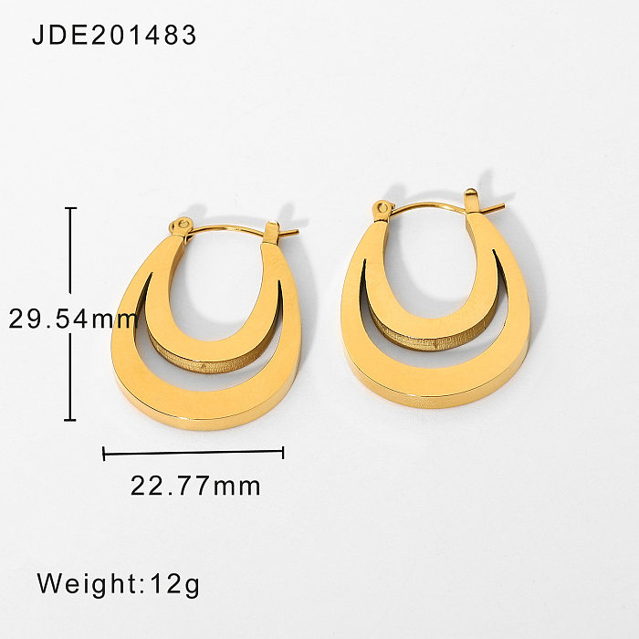jewelry fashion stainless steel double layer oval flat earrings wholesale jewelry