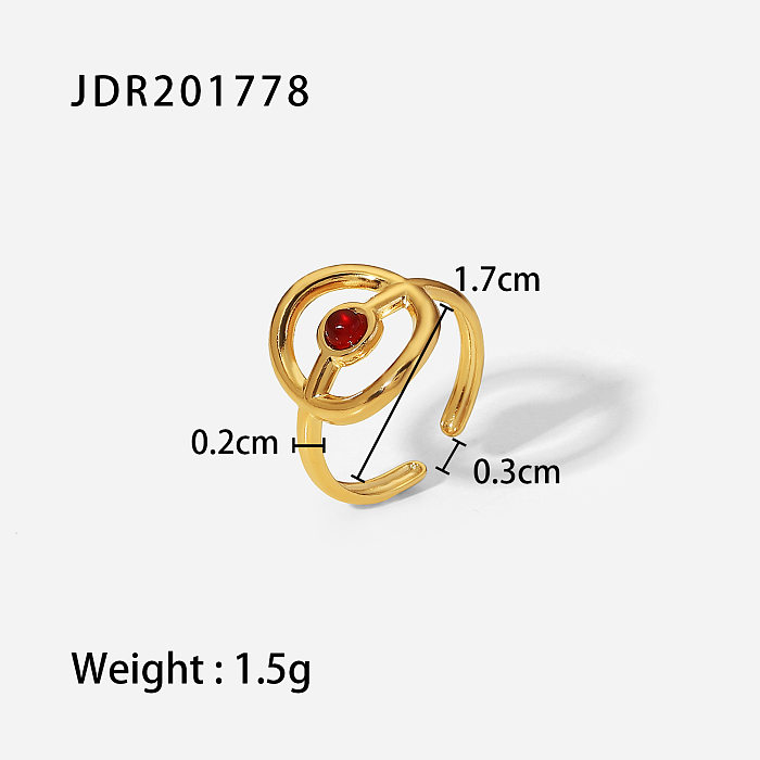Fashion Natural round Red SemiPrecious Stone Bohemian Open Finger Stainless Steel Ring