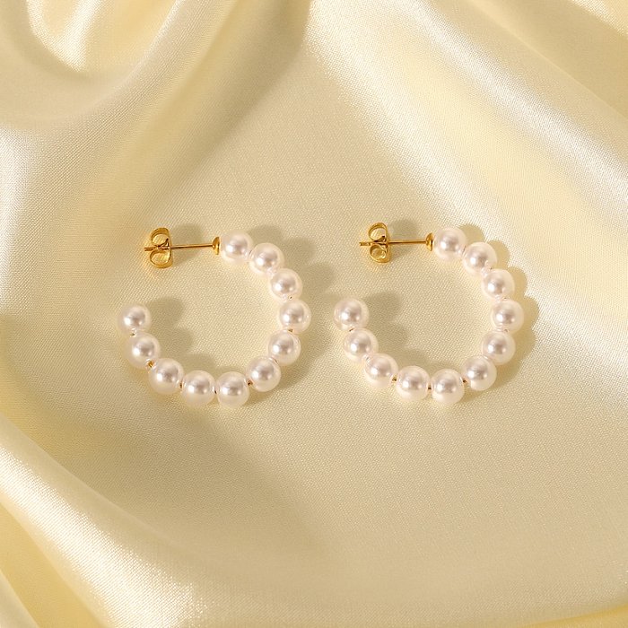 new 18K gold stainless steel 30mm pearl Cshaped womens earrings