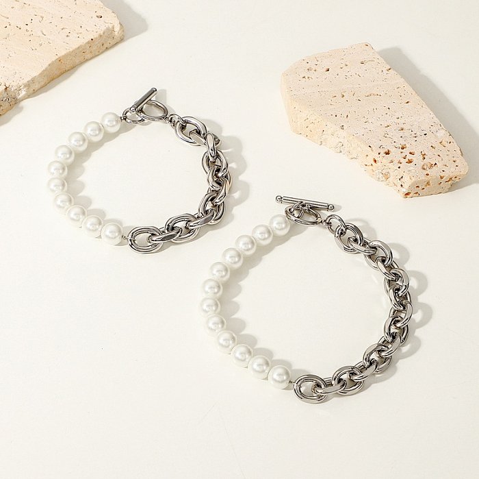 MenS Fashion Simple Style Geometric Stainless Steel Bracelets Artificial Pearl Stainless Steel Bracelets