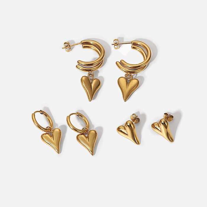 Nouvelle mode 14K plaqué or en acier inoxydable coeur pendentif boucles d'oreilles bijoux pour femmes