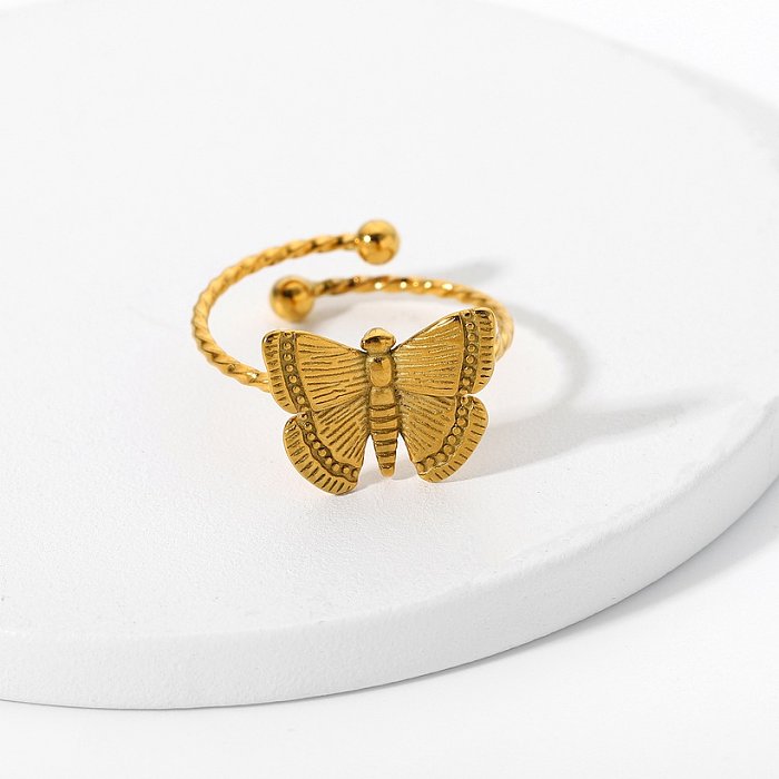 Bague papillon réglable en acier inoxydable plaqué or 18 carats bijoux en gros
