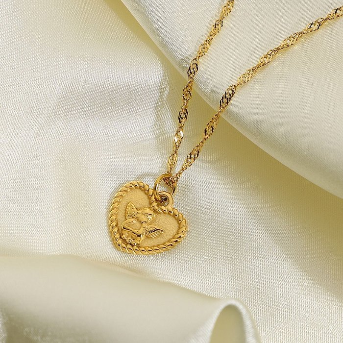 18K Simple Cupid Romantic Angel Heart Stainless Steel Necklace Wholesale jewelry