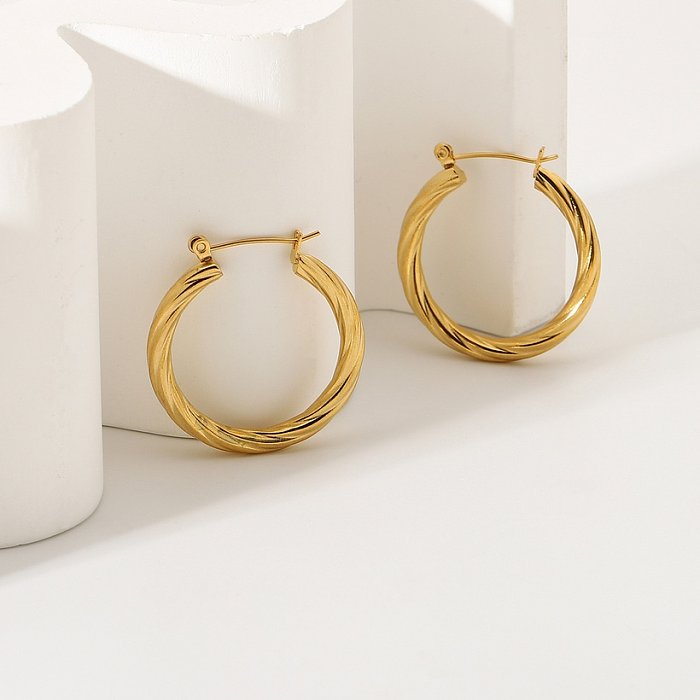 goldplated stainless steel twisted Cshaped metal earrings