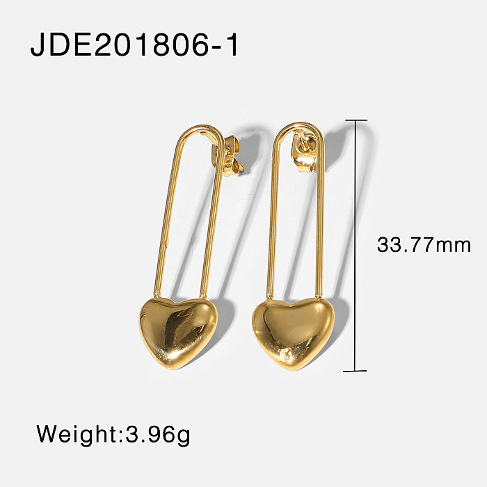 Fashion 14K Gold Heart Pendant Stainless Steel Earrings Womens Jewelry
