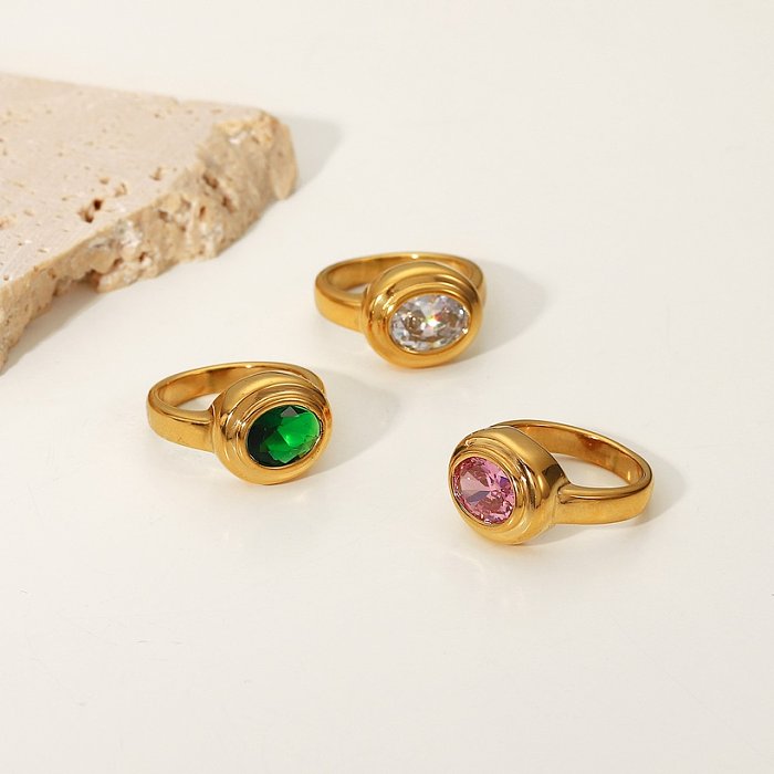 New fashion goldplated stainless steel oval zircon multilayer threedimensional ring jewelry