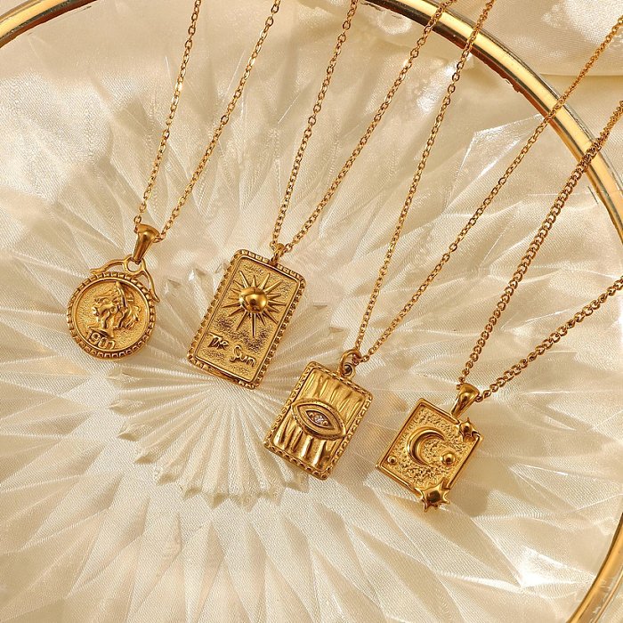 collier pendentif en diamant en relief cadeau de fête en acier inoxydable plaqué or