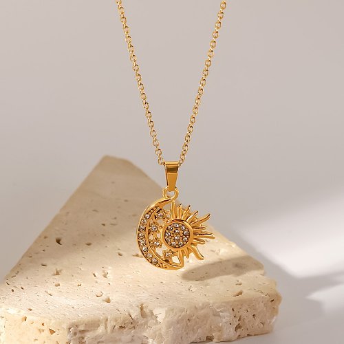 Fashion Sun Star Moon Stainless Steel Necklace Gold Plated Zircon Stainless Steel Necklaces