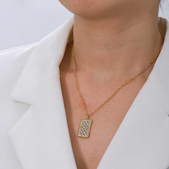 Collier de zircon en acier inoxydable carré de mode rétro pour femmes colliers en acier inoxydable