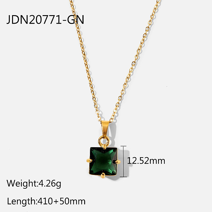 European and American pendant necklace stainless steel large square zirconium pendant necklace