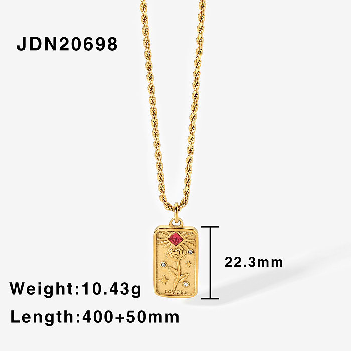 European and American the same 18K gold rectangular threedimensional embossed diamond flower pendant necklace jewelry