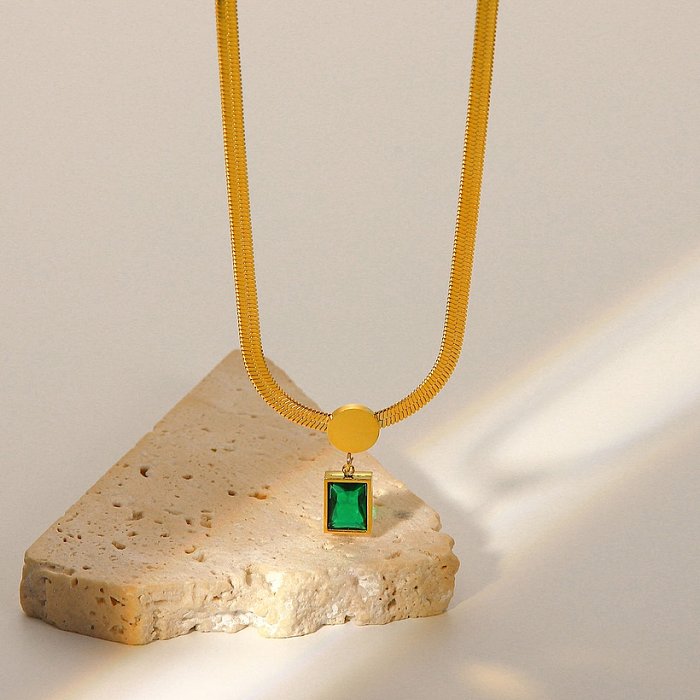 Collier pendentif en acier inoxydable géométrique de mode plaqué colliers en acier inoxydable Zircon