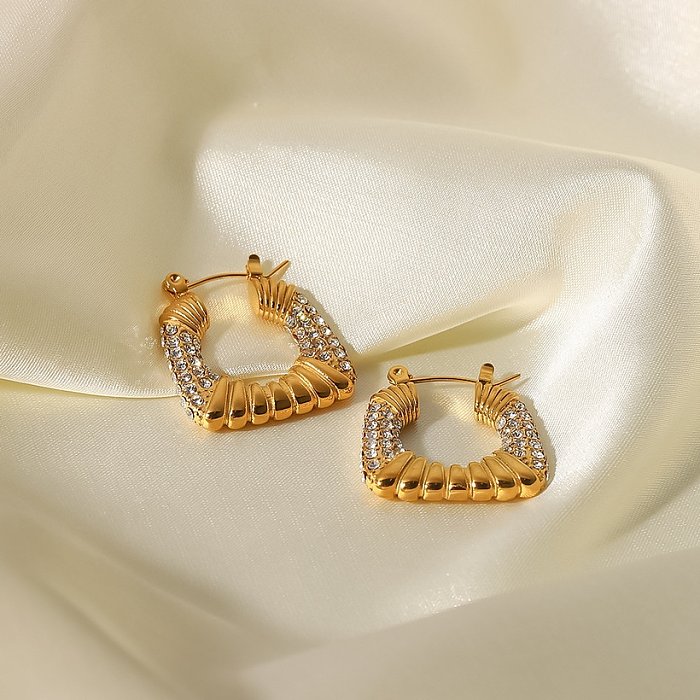 Pendientes geométricos de acero inoxidable de moda Pendientes de acero inoxidable con circonita chapada en oro