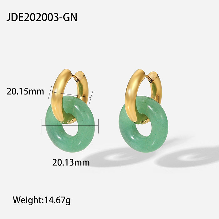 New Vintage Natural Stone 14K Gold Plated Stainless Steel Hoop Earrings
