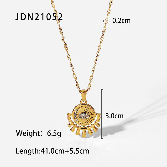 simple 18K Gold Plated Stainless Steel Oval Zircon Eye Pendant necklace