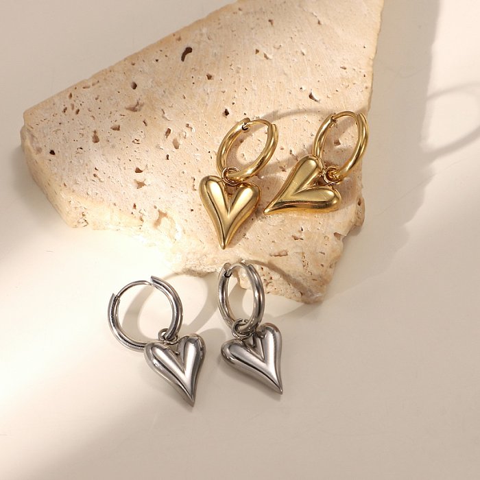 bijoux de boucles d'oreilles pendantes en forme de coeur minces simples en acier inoxydable