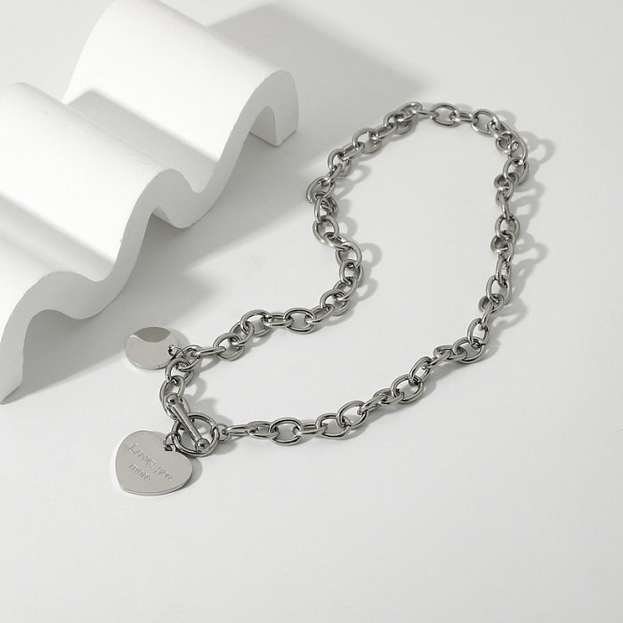 Collier pendentif coeur mode simple en acier inoxydable couleur acier