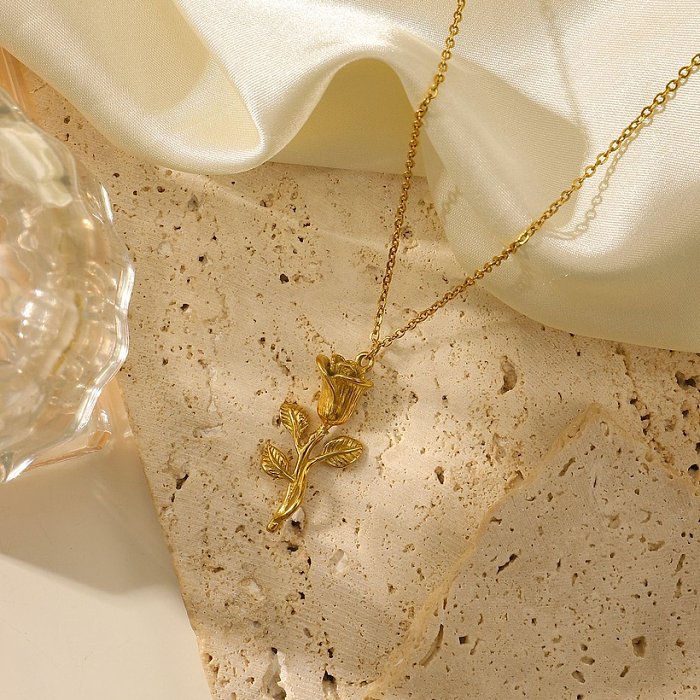 INS Style New Fashion 18K GoldPlated ThreeDimensional Rose Anhänger Halskette Schmuck Geschenk Damen Halskette Ornament