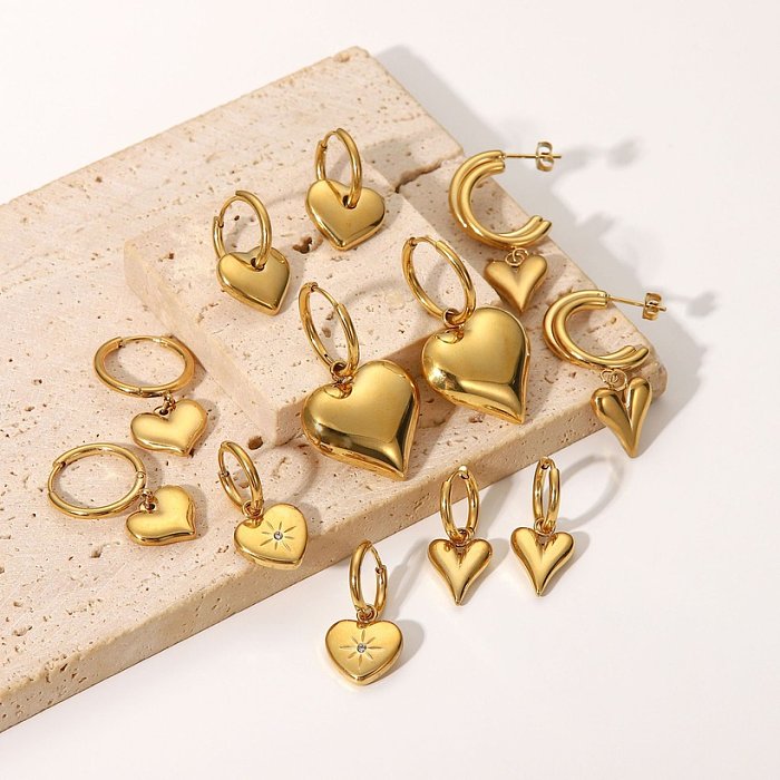 fashion stainless steel 14K gold heartshaped pendant earrings womens jewelry