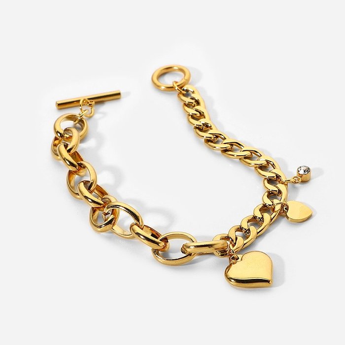 Cuban Chain Oval Chain Double Love Small Round Zirconium Pendant OT Clasp Bracelet Stainless Steel Bracelet