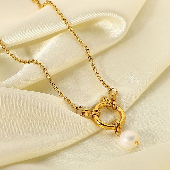 Round spring clasp sailor clasp stainless steel jewelry freshwater pearl pendant necklace