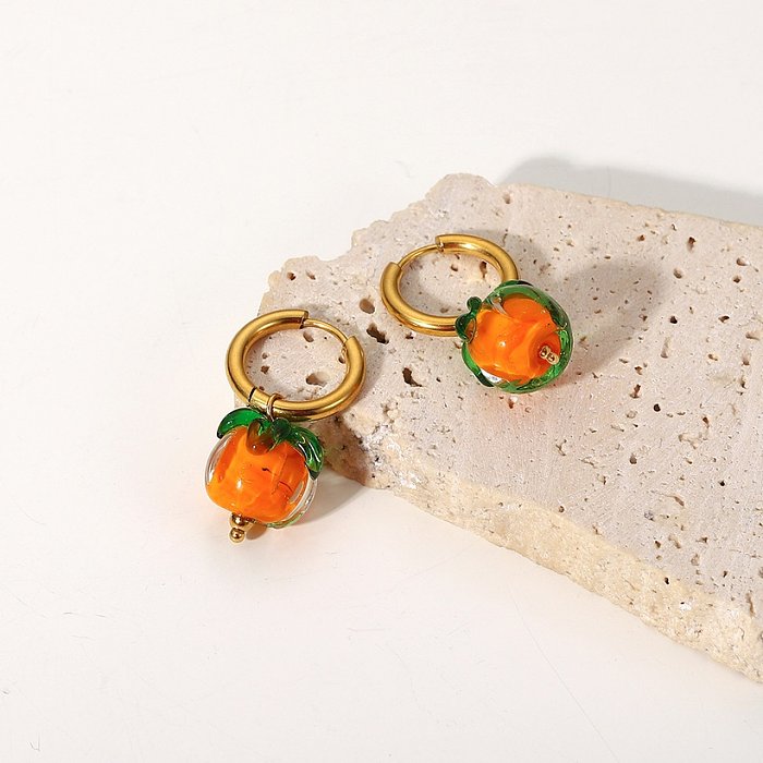 kreative niedliche Glasperlen-Kaki-Anhänger 18 Karat Gold-Edelstahl-Ohrringe