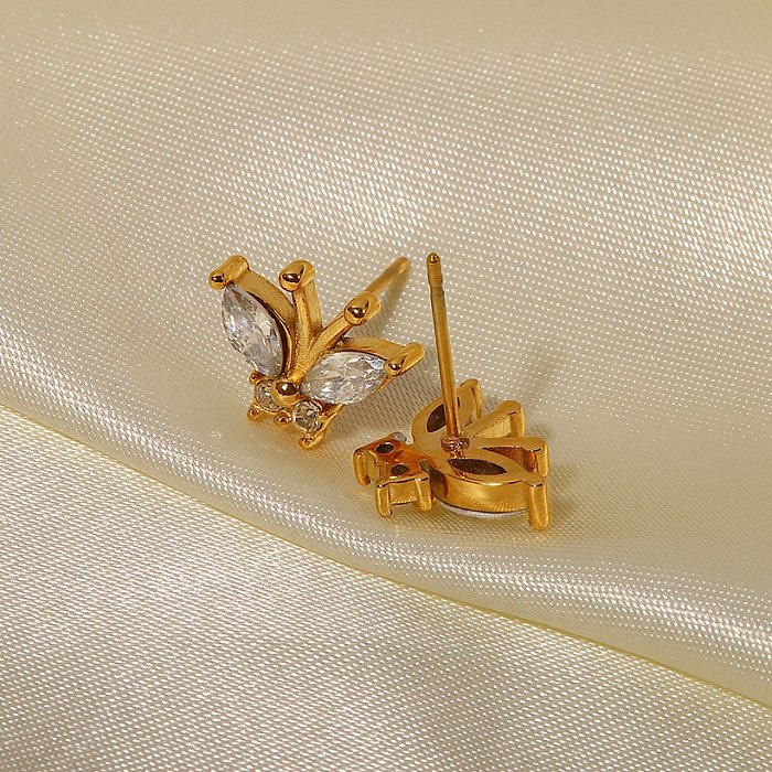 Sweet Butterfly Stainless Steel Ear Studs Plating Zircon Stainless Steel Earrings