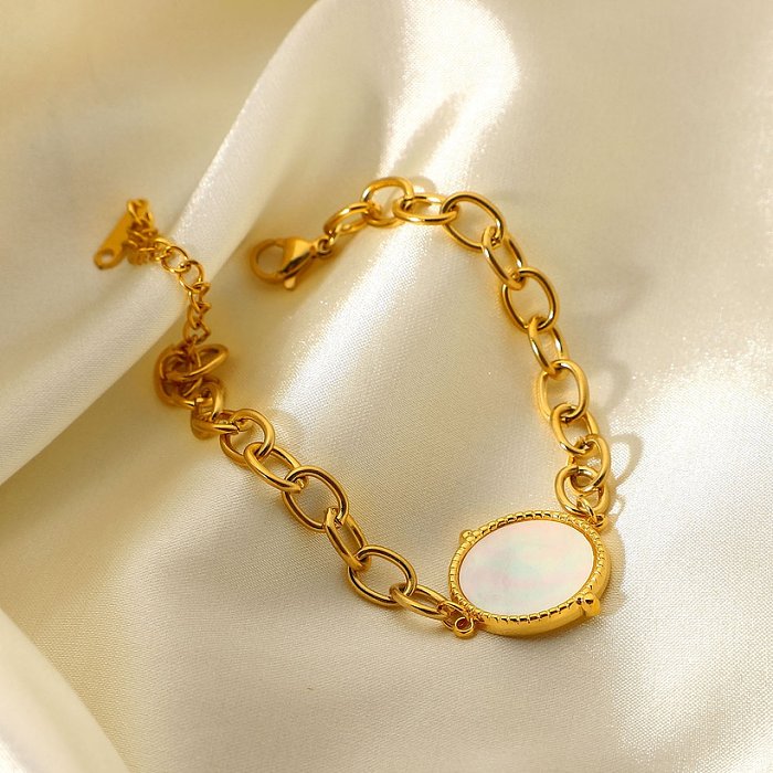 simple temperament round white shell chain bracelet 18K goldplated stainless steel bracelet