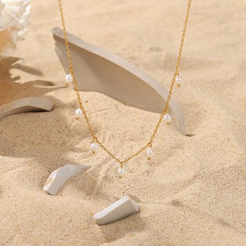 Fashion pearl millet bead tassel necklace 18K gold stainless steel