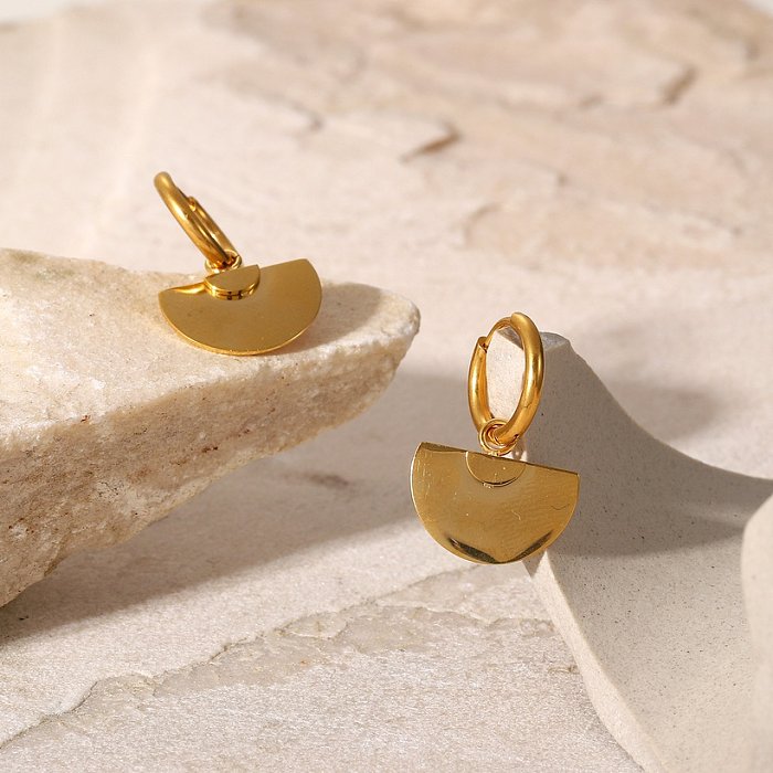18K gold glossy fanshaped semicircle pendant stainless steel earrings