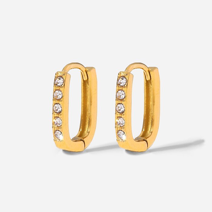 Fashion 18K Gold Plated UShaped MicroInlaid Zirconia Stainless Steel Earrings