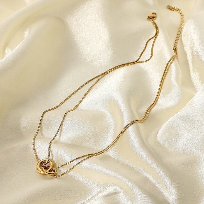 Mehrschichtige Halskette aus Edelstahl mit doppeltem Kreuzring