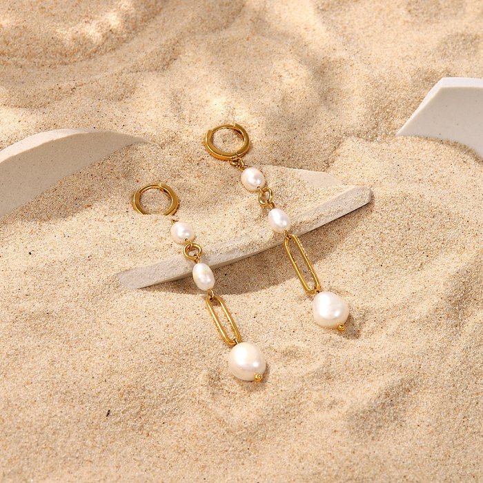 Mode barocke Perlenanhänger geometrische Quastenohrringe aus Edelstahl