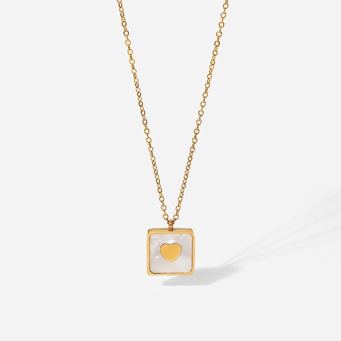 simple collier coquillage carré blanc en forme de coeur en acier inoxydable plaqué or 18 carats