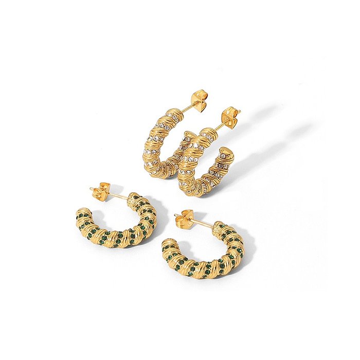 Fashion Circle Stainless Steel Ear Studs Gold Plated Zircon Stainless Steel Earrings
