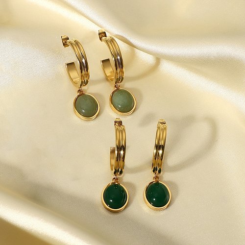 fashion new green agate Cshaped pendant stainless steel earrings wholesale
