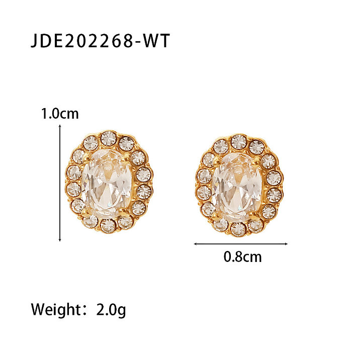 Fashion Round Stainless Steel Ear Studs Plating Zircon Stainless Steel Earrings
