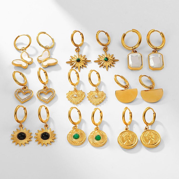 Vintage Style 18K Gold plated Stainless Steel geometric Zircon pendant Earrings