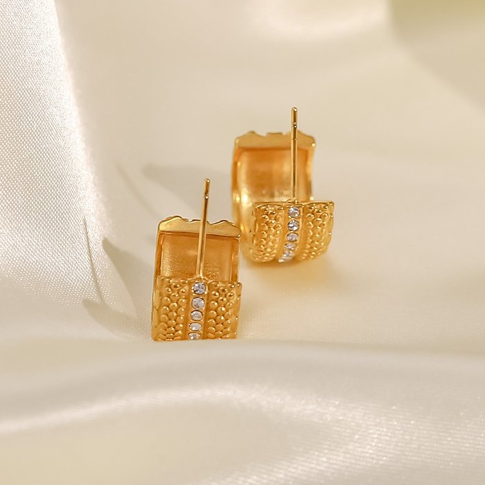 Luxurious Geometric Stainless Steel Ear Studs Gold Plated Zircon Stainless Steel Earrings