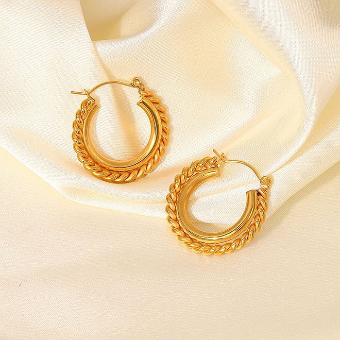 Fashion Twist CShaped Double Layer Womens Geometric 18K Gold Stainless Steel Earrings