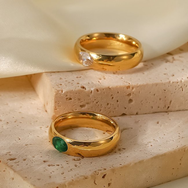 Retro Geometric Stainless Steel Rings Inlay Zircon Stainless Steel Rings