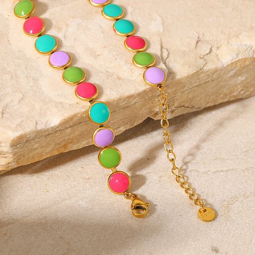 Fashion Simple 18K Gold round Geometric Colorful Oil Stainless Steel Bracelet