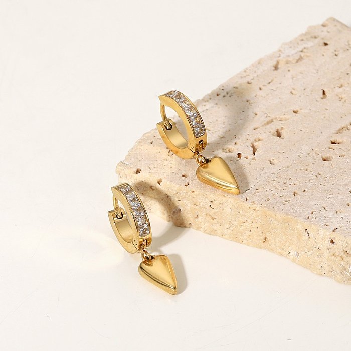 Brincos de coração de aço inoxidável de zircônio em forma de coração com tira de ouro 14K fashion