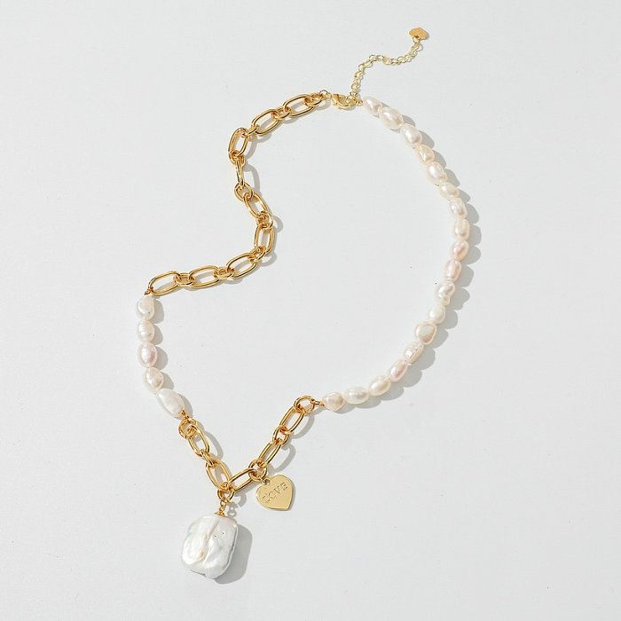 Einfache Art-Edelstahl-Buchstabe-Muster-Herzform-Twist-Halsketten-künstliche Perlen-Edelstahl-Halsketten