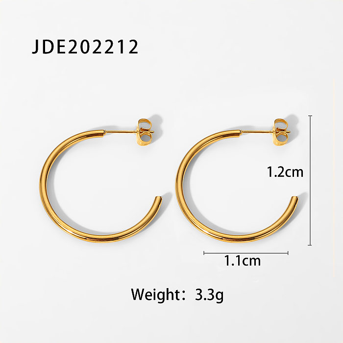 Boucles d'oreilles simples pour femmes de type C en or 30 carats et acier inoxydable de 18 mm