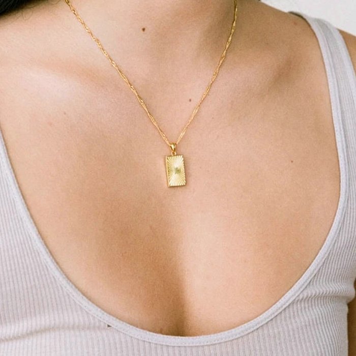 fashion Sunshine Rectangular Pendant 18K Stainless Steel Necklace