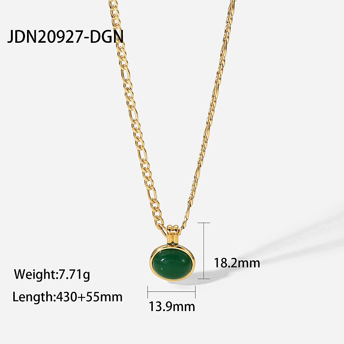 14 Karat grüner Aventurin-Jade-runder Anhänger Figaro-Ketten-Edelstahl-Halskette