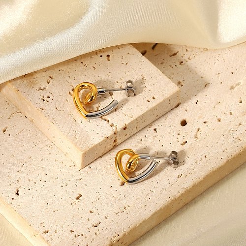 retro contrast color stainless steel stitching love geometric earrings jewelry