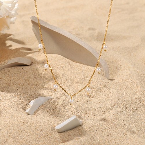 Modische Perlenhirse-Perlen-Quasten-Halskette aus 18 Karat Gold-Edelstahl